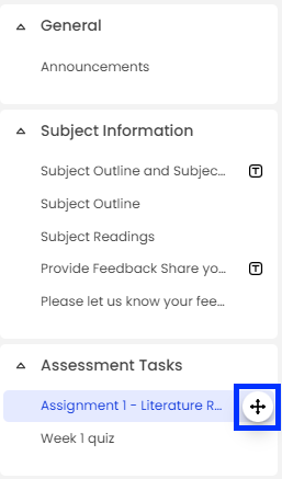 Moodle - Site Index - Move Icon